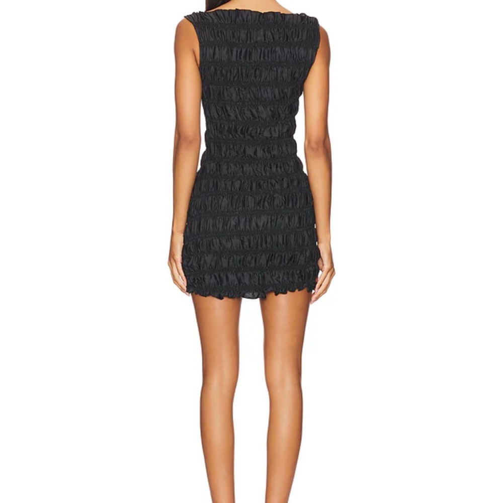 LIONESS NWT Guccio Mini Dress in Onyx Black Small Ruched Stretchy LBD - Picture 2 of 8